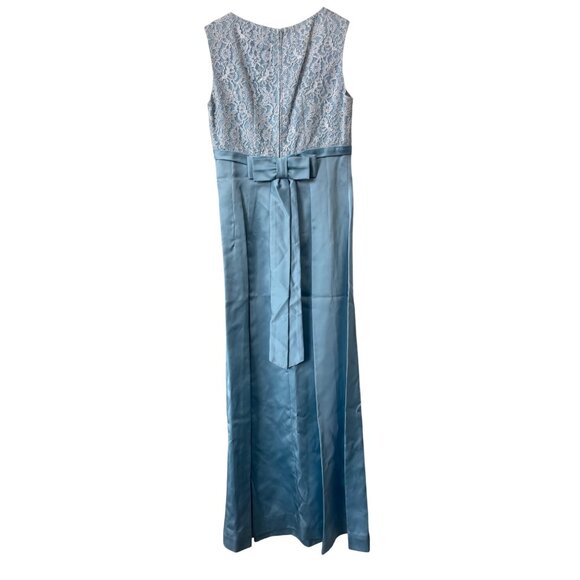 Vintage Lace Evening Gown Size Small Sleeveless Light Blue Satin Bow Cocktail - Picture 1 of 8